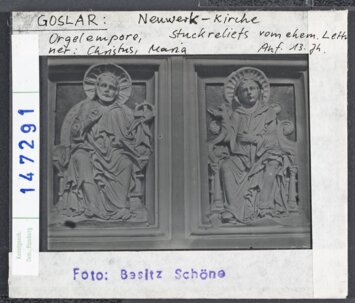 Vorschaubild Goslar, Neuwerk-Kirche: Orgelempore, Stuckreliefs vom ehem. Lettner: Christus u. Maria Diasammlung